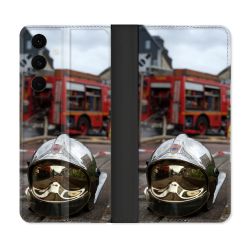 Housse Cuir Portefeuille Pour Samsung Galaxy S25 FE Pompier Casque Camion