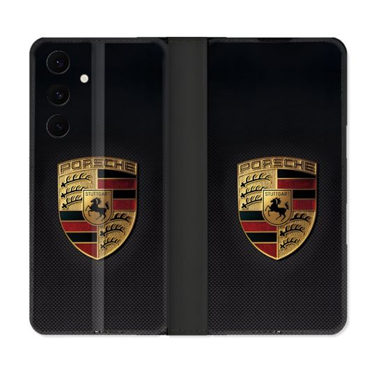 Housse Cuir Portefeuille Pour Samsung Galaxy S25 FE Porsche Carbone