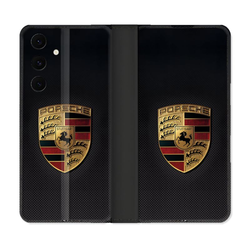 Housse Cuir Portefeuille Pour Samsung Galaxy S25 FE Porsche Carbone