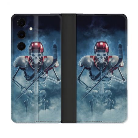 Housse Cuir Portefeuille Pour Samsung Galaxy S25 FE Sport Hockey Squelette
