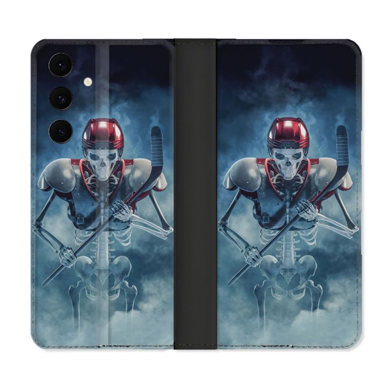 Housse Cuir Portefeuille Pour Samsung Galaxy S25 FE Sport Hockey Squelette