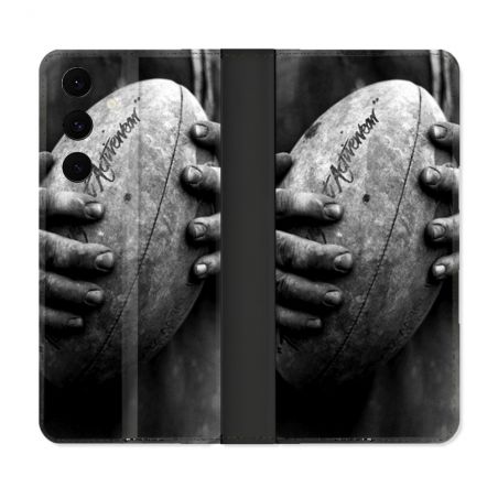 Housse Cuir Portefeuille Pour Samsung Galaxy S25 FE Sport Rugby Ballon Vintage