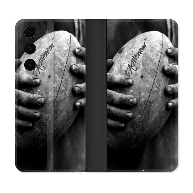 Housse Cuir Portefeuille Pour Samsung Galaxy S25 FE Sport Rugby Ballon Vintage