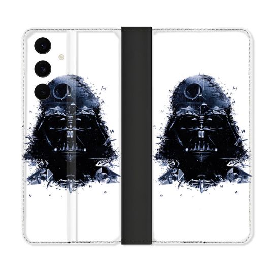 Housse Cuir Portefeuille Pour Samsung Galaxy S25 FE Star Wars - Dark Vador Blanc