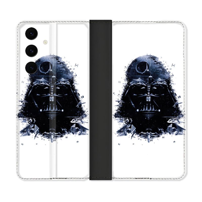 Housse Cuir Portefeuille Pour Samsung Galaxy S25 FE Star Wars - Dark Vador Blanc
