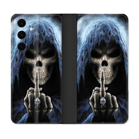 Housse Cuir Portefeuille Pour Samsung Galaxy S25 FE Tete de Mort Doigt