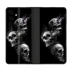 Housse Cuir Portefeuille Pour Samsung Galaxy S25 FE Tete de Mort Triple
