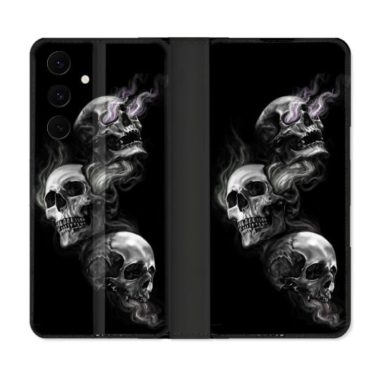 Housse Cuir Portefeuille Pour Samsung Galaxy S25 FE Tete de Mort Triple
