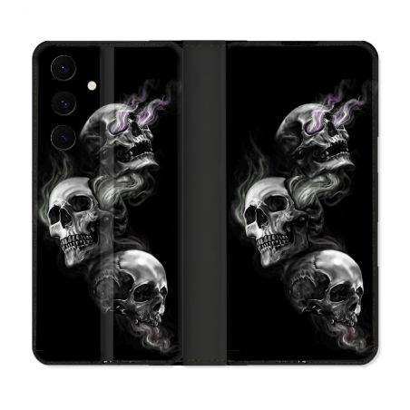 Housse Cuir Portefeuille Pour Samsung Galaxy S25 FE Tete de Mort Triple