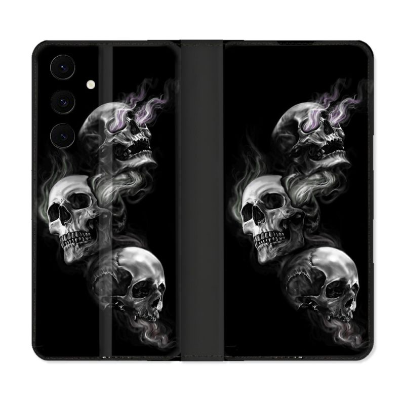 Housse Cuir Portefeuille Pour Samsung Galaxy S25 FE Tete de Mort Triple
