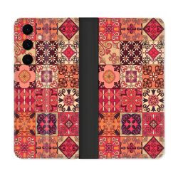 Housse Cuir Portefeuille Pour Samsung Galaxy S25 FE Texture Carreau Ciment Rouge