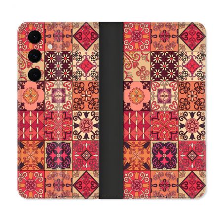 Housse Cuir Portefeuille Pour Samsung Galaxy S25 FE Texture Carreau Ciment Rouge