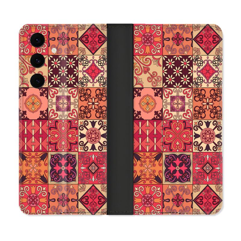 Housse Cuir Portefeuille Pour Samsung Galaxy S25 FE Texture Carreau Ciment Rouge