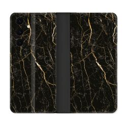 Housse Cuir Portefeuille Pour Samsung Galaxy S25 FE Texture Marbre Noir
