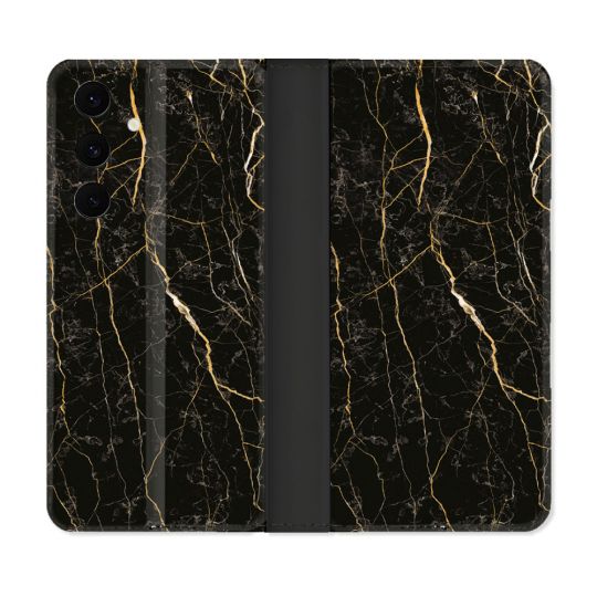 Housse Cuir Portefeuille Pour Samsung Galaxy S25 FE Texture Marbre Noir