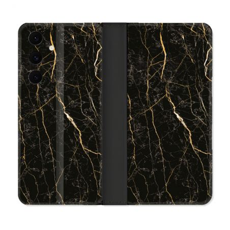 Housse Cuir Portefeuille Pour Samsung Galaxy S25 FE Texture Marbre Noir