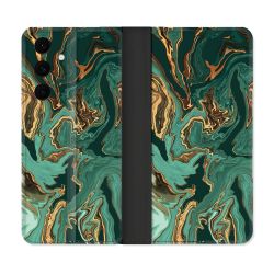 Housse Cuir Portefeuille Pour Samsung Galaxy S25 FE Texture Marbre Vert