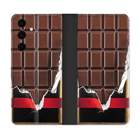 Housse Cuir Portefeuille Pour Samsung Galaxy S25 FE Texture Trompe Oeil Chocolat