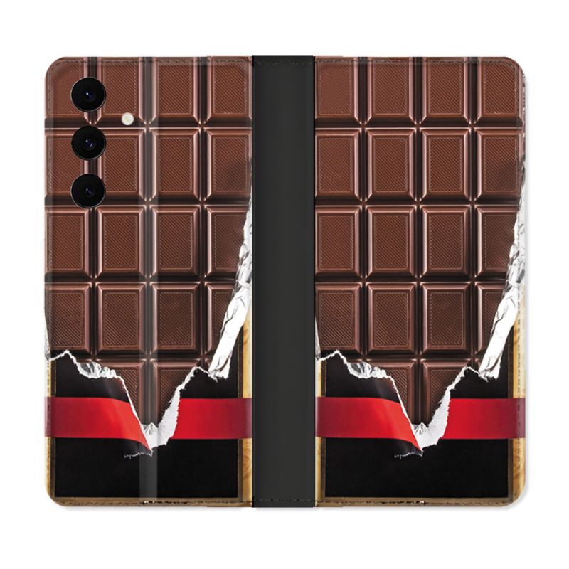 Housse Cuir Portefeuille Pour Samsung Galaxy S25 FE Texture Trompe Oeil Chocolat