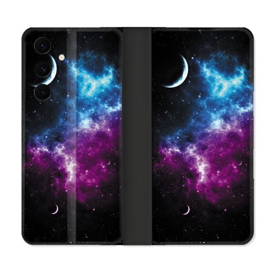 Housse Cuir Portefeuille Pour Samsung Galaxy S25 FE Univers Bleu Violet