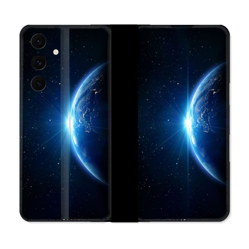 Housse Cuir Portefeuille Pour Samsung Galaxy S25 FE Univers Planete Terre
