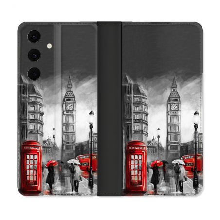 Housse Cuir Portefeuille Pour Samsung Galaxy S25 FE Voyage Angleterre Londres Vintage
