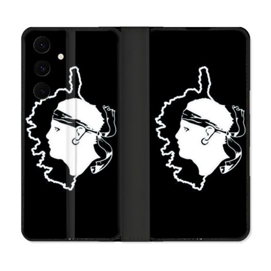 Housse Cuir Portefeuille Pour Samsung Galaxy S25 FE Voyage Corse Noir