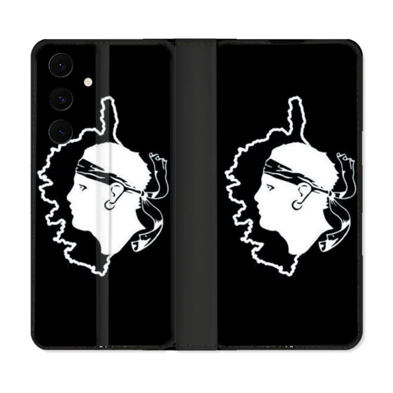 Housse Cuir Portefeuille Pour Samsung Galaxy S25 FE Voyage Corse Noir