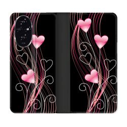 Housse cuir portefeuille Pour Honor 200 5G Amour Coeur Rose Montant sur Noir