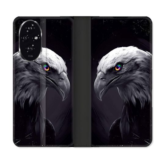 Housse cuir portefeuille Pour Honor 200 5G Animal Aigle Royal Noir