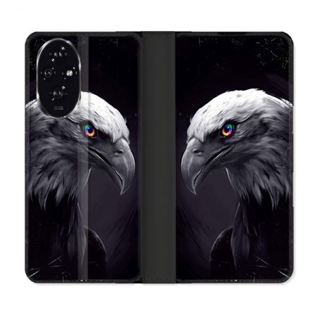 Housse cuir portefeuille Pour Honor 200 5G Animal Aigle Royal Noir