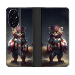 Housse cuir portefeuille Pour Honor 200 5G Animal Chat America