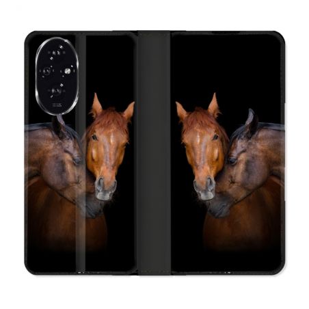 Housse cuir portefeuille Pour Honor 200 5G Animal Cheval Marron