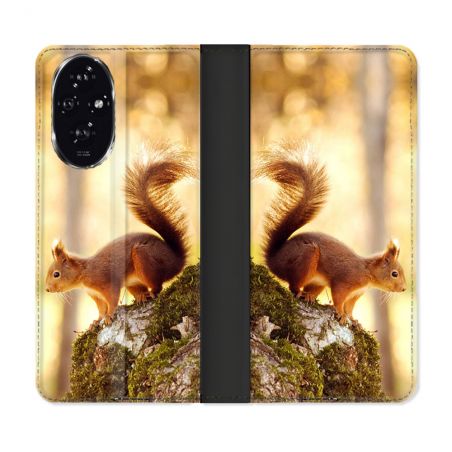 Housse cuir portefeuille Pour Honor 200 5G Animal Ecureuil Bois