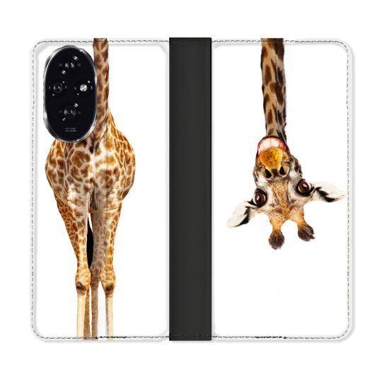 Housse cuir portefeuille Pour Honor 200 5G Animal Girafe Blanche