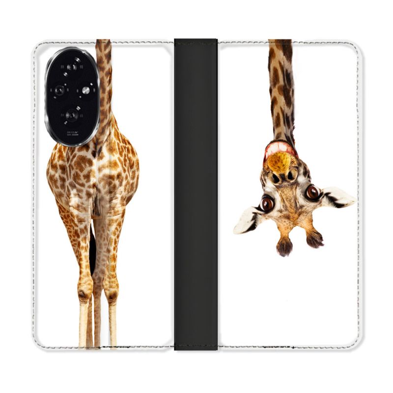 Housse cuir portefeuille Pour Honor 200 5G Animal Girafe Blanche