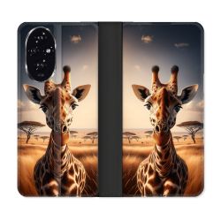 Housse cuir portefeuille Pour Honor 200 5G Animal Girafe Savane