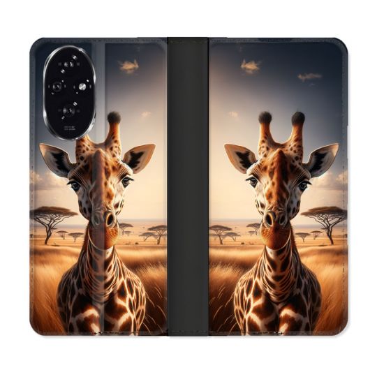 Housse cuir portefeuille Pour Honor 200 5G Animal Girafe Savane