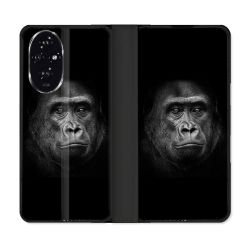 Housse cuir portefeuille Pour Honor 200 5G Animal Gorille Noir