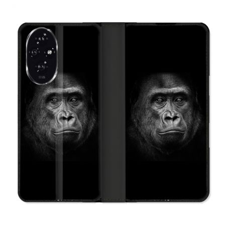 Housse cuir portefeuille Pour Honor 200 5G Animal Gorille Noir