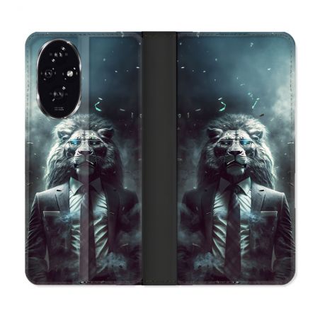 Housse cuir portefeuille Pour Honor 200 5G Animal Lion Business