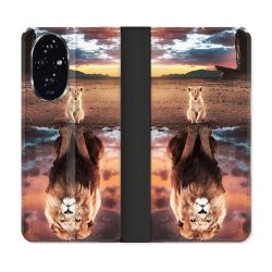 Housse cuir portefeuille Pour Honor 200 5G Animal Lion Reflet