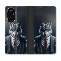 Housse cuir portefeuille Pour Honor 200 5G Animal Loup Business