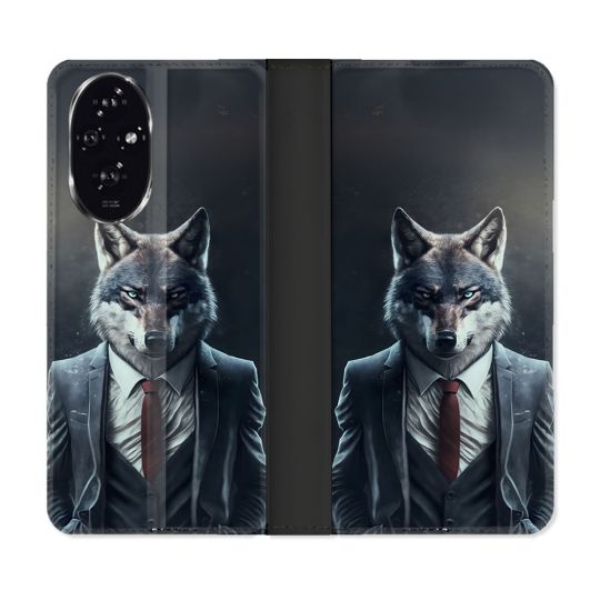 Housse cuir portefeuille Pour Honor 200 5G Animal Loup Business