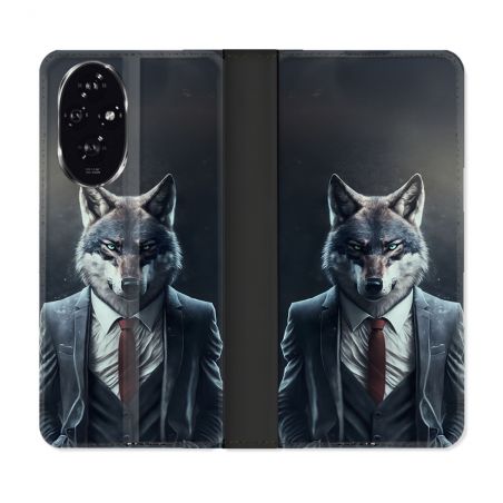 Housse cuir portefeuille Pour Honor 200 5G Animal Loup Business