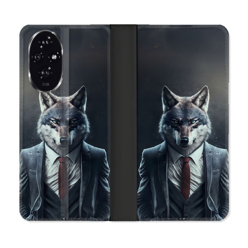 Housse cuir portefeuille Pour Honor 200 5G Animal Loup Business