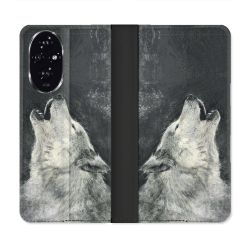 Housse cuir portefeuille Pour Honor 200 5G Animal Loup Hurlement
