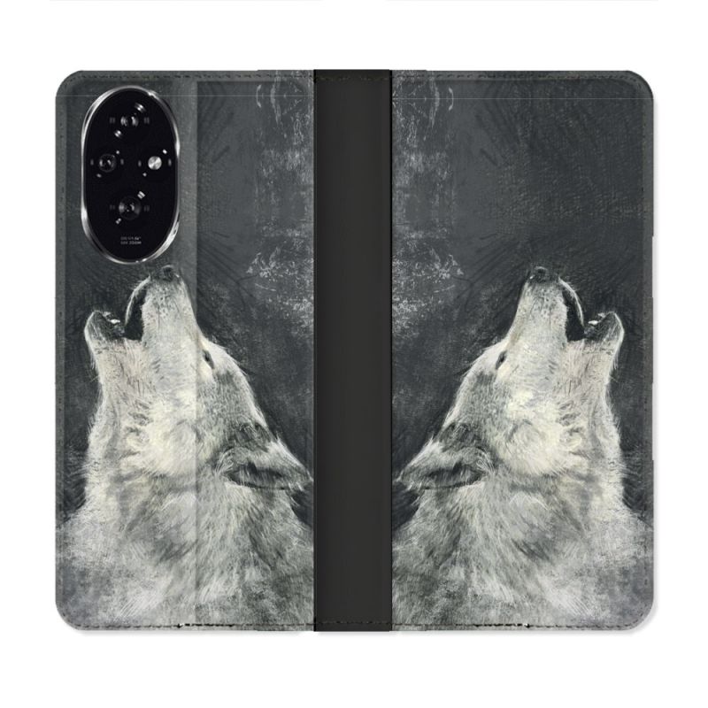 Housse cuir portefeuille Pour Honor 200 5G Animal Loup Hurlement