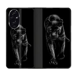 Housse cuir portefeuille Pour Honor 200 5G Animal Panthère Noire