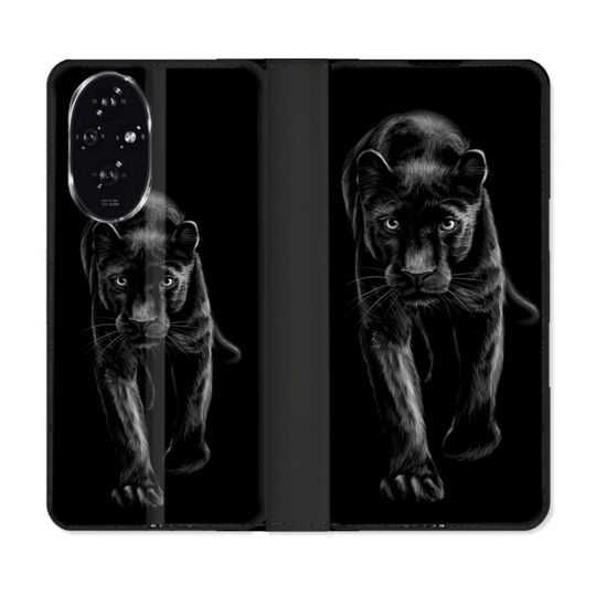 Housse cuir portefeuille Pour Honor 200 5G Animal Panthère Noire